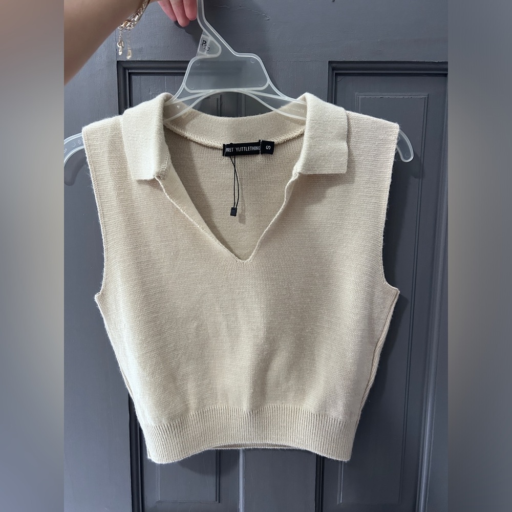 Pretty Little Thing Cropped Knit Sweater Vest Oatmeal/Beige